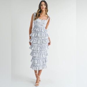 Pinkblush floral ruffle tiered midi dress nwot
